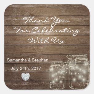 Maßgeschneiderte Rustikale Mason Jars Wood Hearts Quadratischer Aufkleber