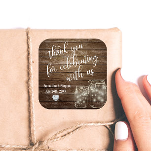 Maßgeschneiderte Rustikale Mason Jars Wood Hearts  Quadratischer Aufkleber