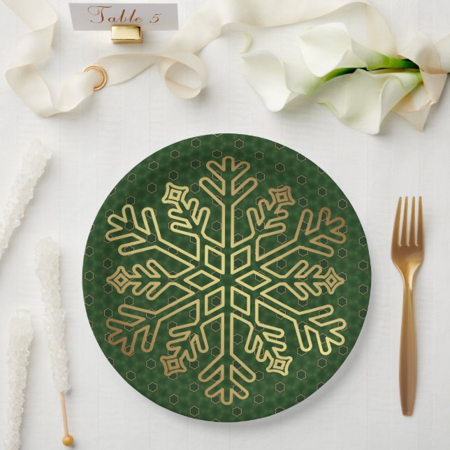 Maßgeschneiderte Sage Green & Gold Snowflake Pappteller (Hochzeit)