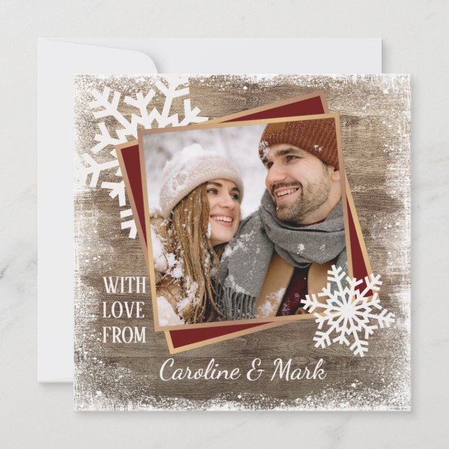 Maßgeschneiderte Schneeflocken und Holzplanen Feiertagskarte (Vorderseite)