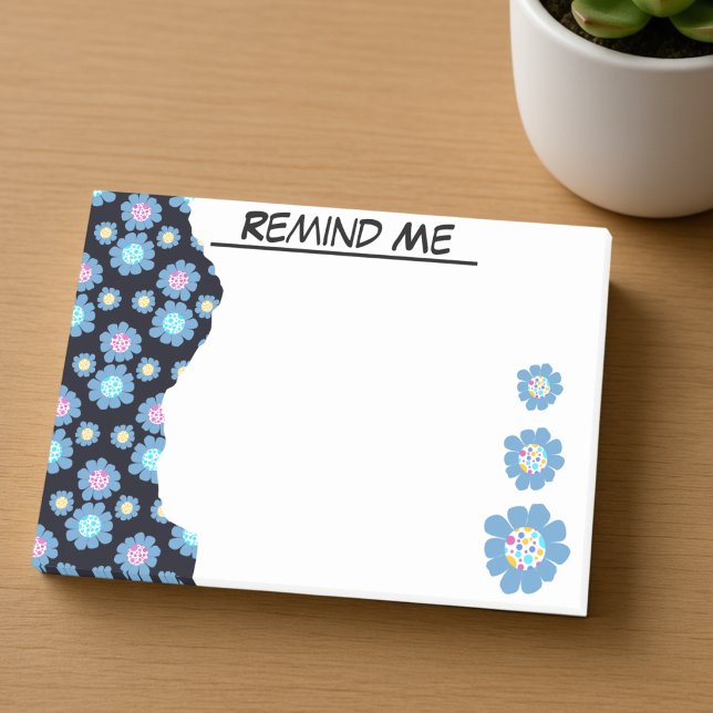 Maßgeschneiderte Schwarz-Blau-Blume Post-it Klebezettel (Be cute, be original with a hand drawn post it note that's all about you.)