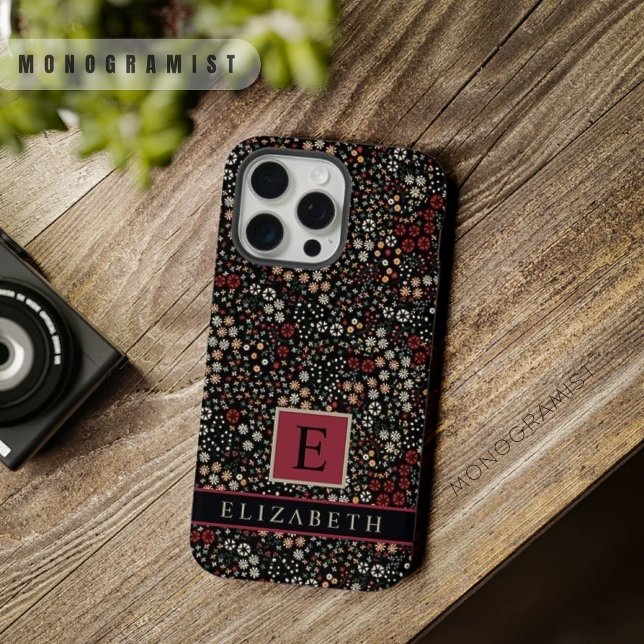 Maßgeschneiderte Schwarz-Blüten-Rot-Gelb-Blüten iPhone Hülle (Customizable Black Floral Red White Yellow Flowers iPhone Case)