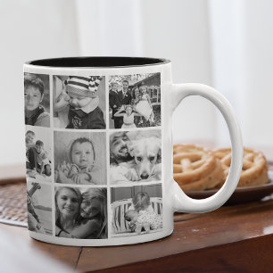 Maßgeschneiderte Schwarz-Weiß-21-FotoCollage Zweifarbige Tasse