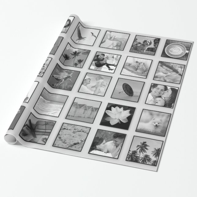 Maßgeschneiderte Schwarz-Weiß-FotoCollage Geschenkpapier (Ungerollt)