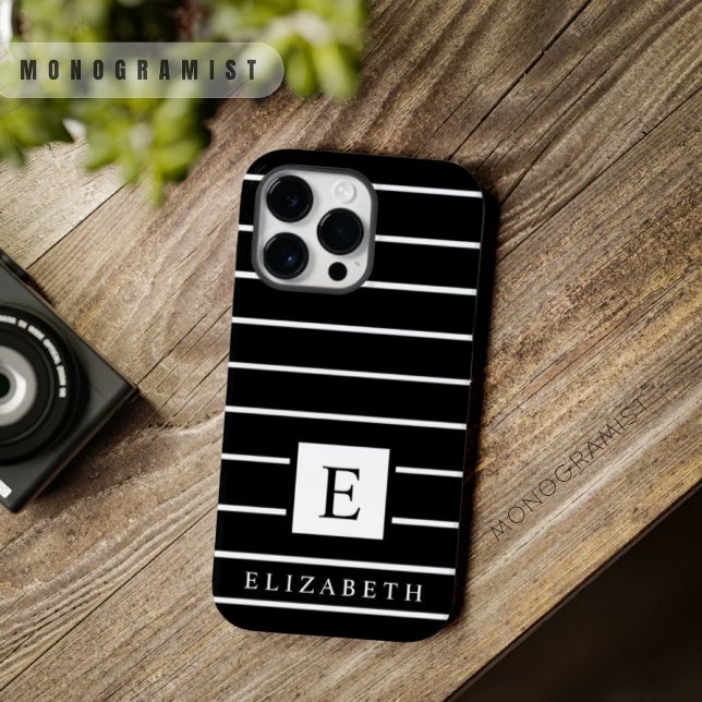 Maßgeschneiderte Schwarz-Weiß-Streifen Case-Mate iPhone Hülle (Customizable Black And White Color Stripes Case-Mate iPhone Case)