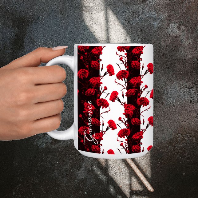Maßgeschneiderte schwarze Rot-Blumen-Carnation-Str Kaffeetasse (Von Creator hochgeladen)