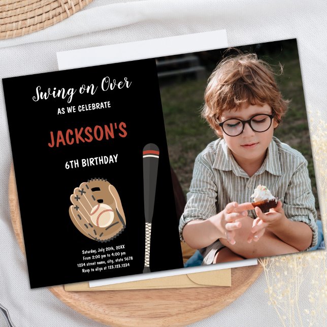 Maßgeschneiderte sportliche Party Einladungen für  (Black Background Baseball Birthday Invitations pho)