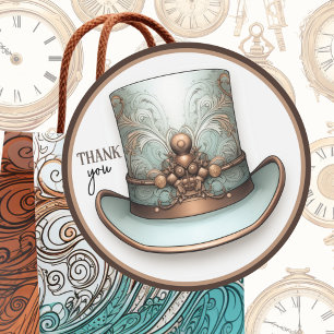 Maßgeschneiderte Steampunk-Aqua und Kupfer-Top-Hat Runder Aufkleber