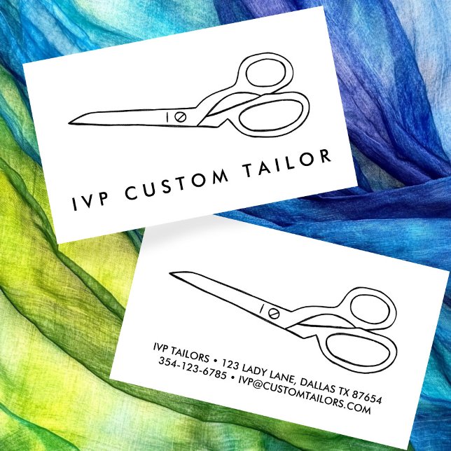 Maßgeschneiderte Stoffscheren Chic Line Zeichnend  Visitenkarte (Tailor Fabric Scissors Chic Line Drawing CUSTOM Business Card
)