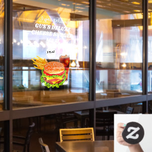 Maßgeschneiderte Super Delicious Burger Meetings Fensteraufkleber