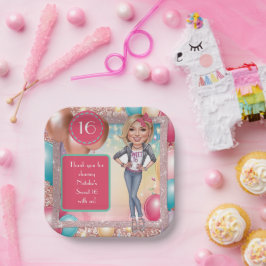 Maßgeschneiderte Süße 16 Karikatur in Denims Pappteller