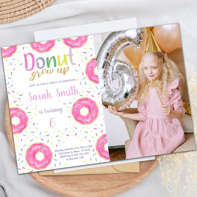 Maßgeschneiderte süße Party Einladungen für Kinder (Pink Donut Birthday Invitations with photo)