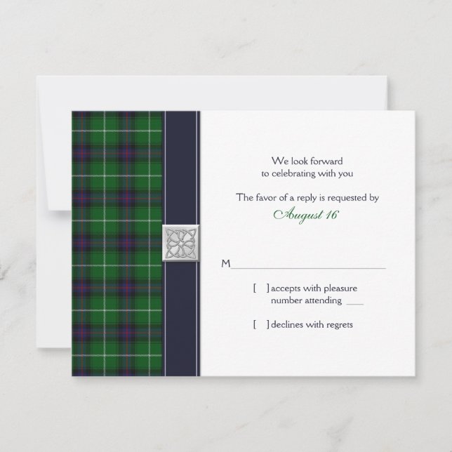 Maßgeschneiderte Tartan Celtic Wedding Repcard RSVP Karte (Vorderseite)