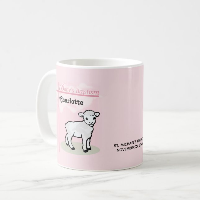 Maßgeschneiderte Taufe, Rosa, Mädchen, Lamm Kaffeetasse (Vorderseite Links)