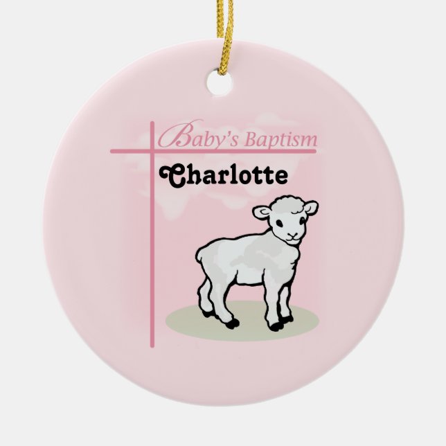 Maßgeschneiderte Taufe, Rosa, Mädchen, Lamm Keramik Ornament (Vorne)