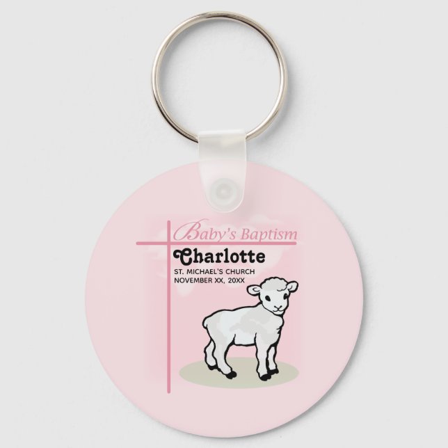 Maßgeschneiderte Taufe, Rosa, Mädchen, Lamm Schlüsselanhänger (Vorderseite)
