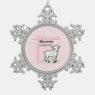 Maßgeschneiderte Taufe, Rosa, Mädchen, Lamm Schneeflocken Zinn-Ornament