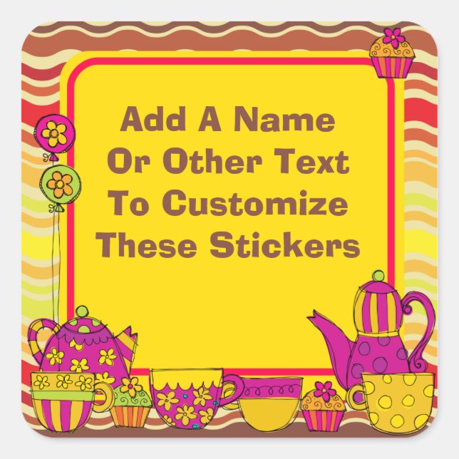 Maßgeschneiderte Tee-Party-Sticker Quadratischer Aufkleber (Vorderseite)