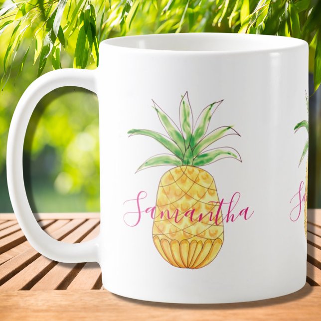 Maßgeschneiderte tropische Ananas Wasserfarbe Kaffeetasse (Von Creator hochgeladen)