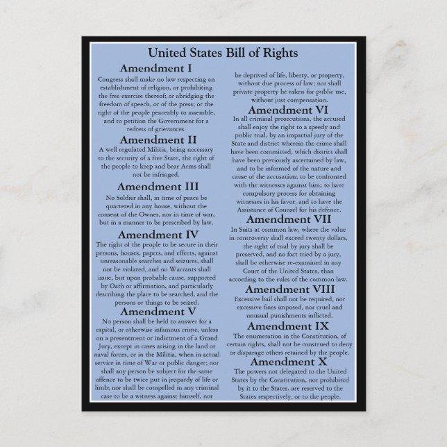 Maßgeschneiderte U.S. Bill of Rights/1. 10 Änderun Postkarte (Vorderseite)