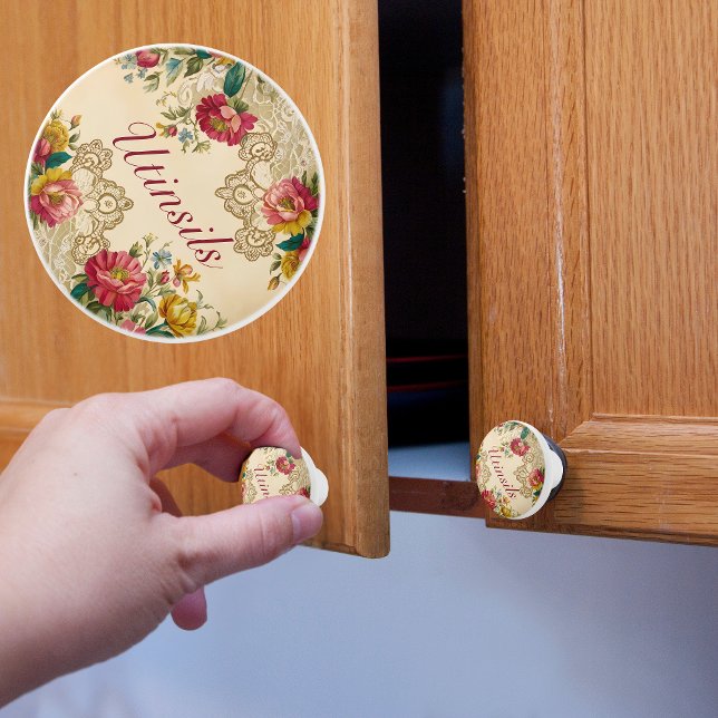 Maßgeschneiderte Vintage Blume und Spitzen Keramikknauf (Von Creator hochgeladen)