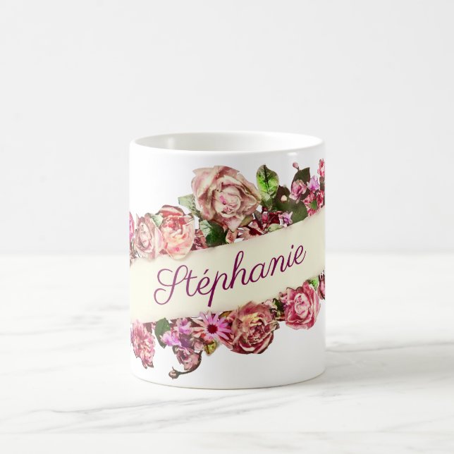 Maßgeschneiderte Vintage Niedliche Girly Floral Br Kaffeetasse (Mittel)