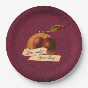 Maßgeschneiderte Vintage Pflaumen Burgundy Damask Pappteller