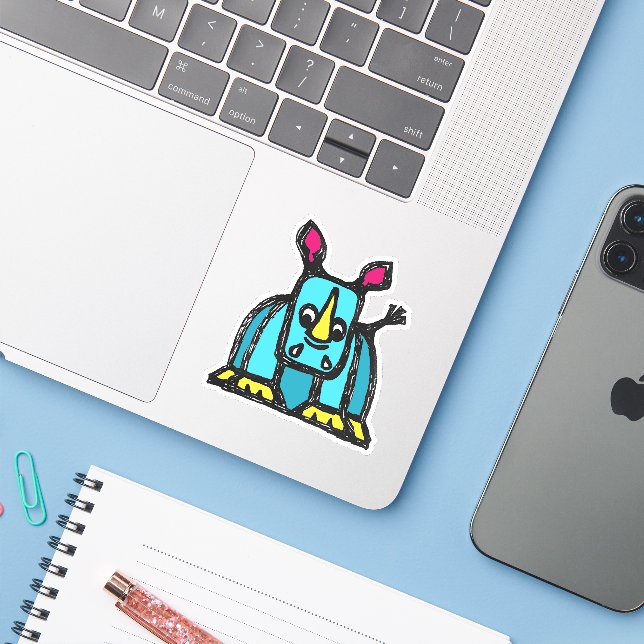 Maßgeschneiderte Vinyl Sticker - Radley Rhino (Laptop mit iPhone)