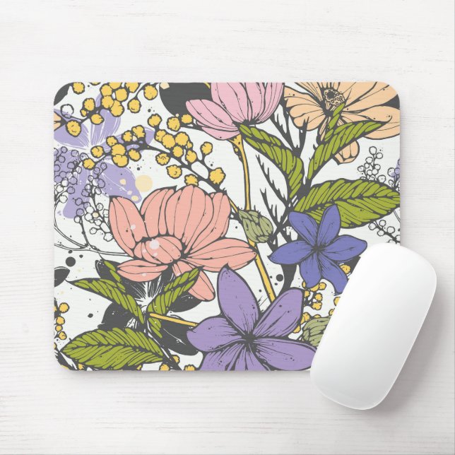 Maßgeschneiderte Vorlage Blumenmuster Weißer Garte Mousepad (Mit Mouse)