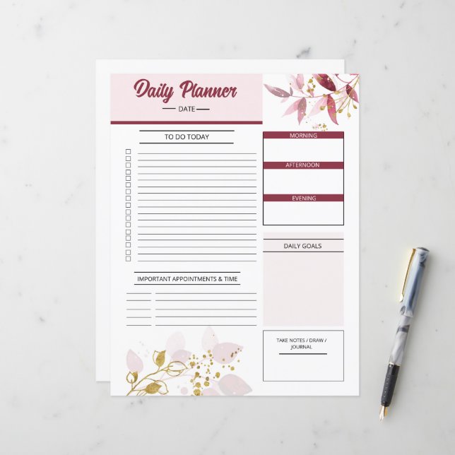 Maßgeschneiderte Vorlage für Tagesplaner (Vorderseite/Rückseite Beispiel)