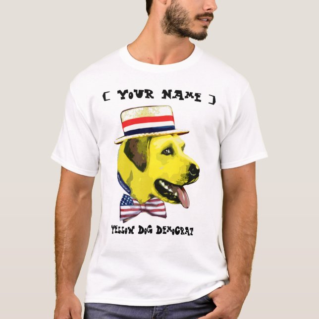 Maßgeschneiderte Vorlage - Gelber Hundedemokratie T-Shirt (Vorderseite)
