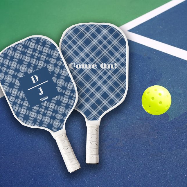 Maßgeschneiderte Vorläufe für Cobalt Blue Plaid Pickleball Schläger (Von Creator hochgeladen)