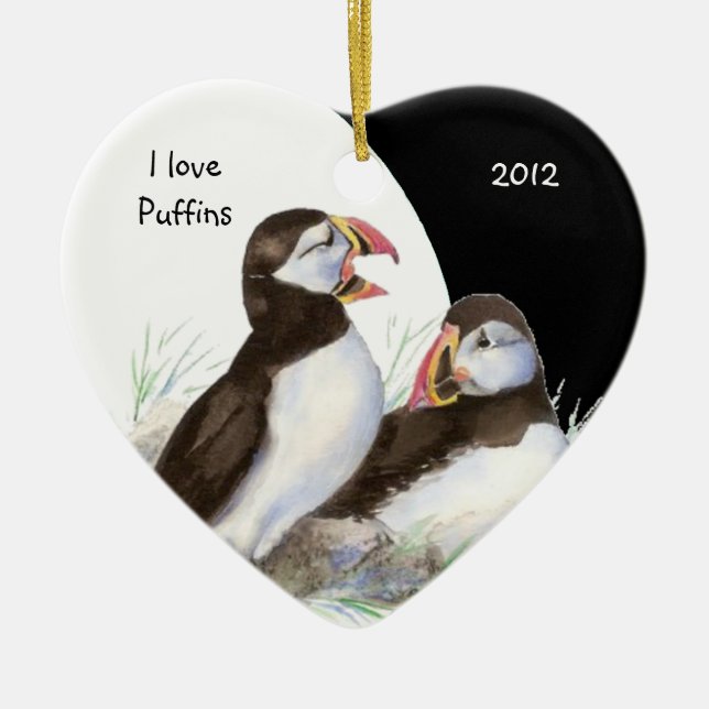 Maßgeschneiderte Wasserfarbe I Liebe Puffins Vögel Keramik Ornament (Vorne)