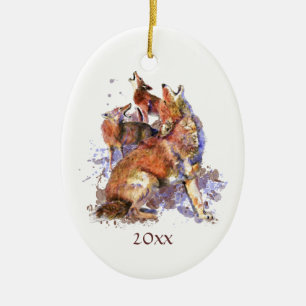 Maßgeschneiderte Wasserfarben-Howling-Coyotes Tier Keramik Ornament
