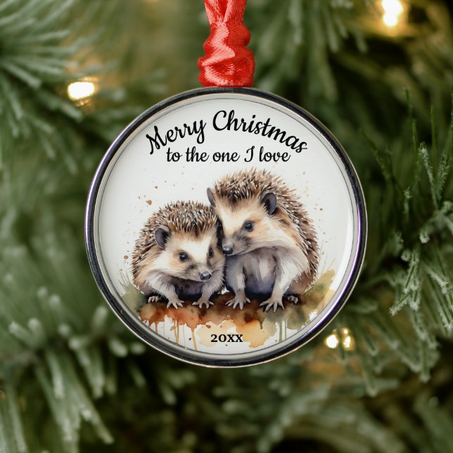 Maßgeschneiderte Weihnachts-Igel Eins I Liebe Ornament Aus Metall (Baum)