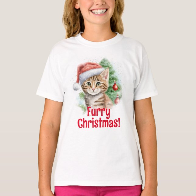 Maßgeschneiderte Weihnachtsmannmütze Cat Zeichne W T-Shirt (Vorderseite)