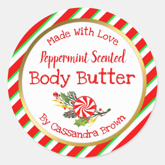Maßgeschneiderte Weihnachtspeppermint Body Butter  Runder Aufkleber (Vorderseite)
