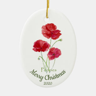 Maßgeschneiderte Weihnachtswasserfarbe Mohn Blume Keramik Ornament