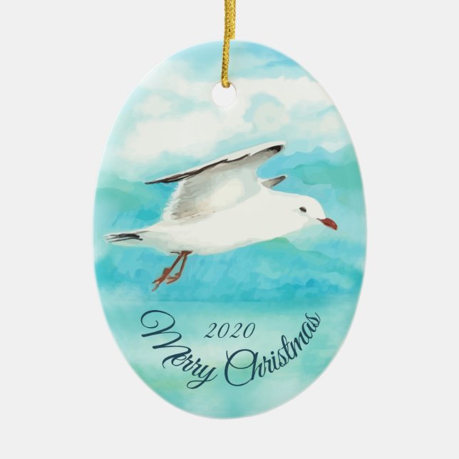 Maßgeschneiderte Weihnachtswasserfarbe Seagull Bir Keramik Ornament (Vorne)