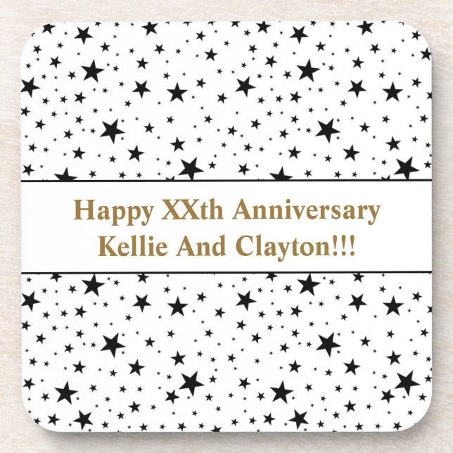 Maßgeschneiderte Weiß-/Schwarz-Sterne mit Nachrich Getränkeuntersetzer (Vorderseite)