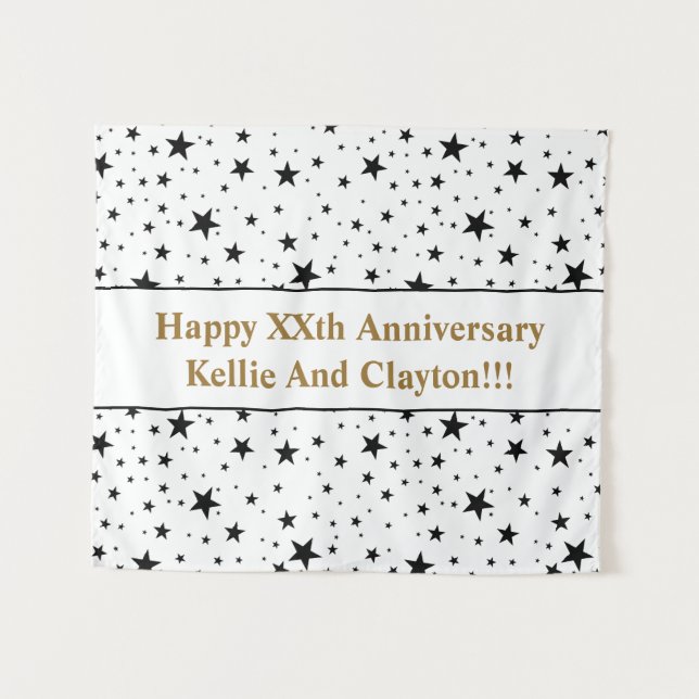 Maßgeschneiderte Weiß-/Schwarz-Sterne mit Nachrich Wandteppich (Vorderseite (Horizontal))