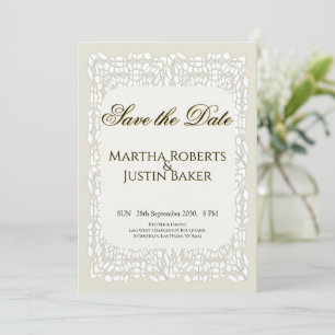 Maßgeschneiderte, weiße Spitzen Save the Date Einladung
