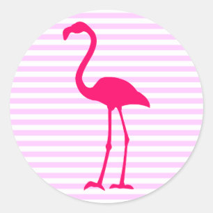 Maßgeschneiderte weiße Streifen Hot Pink Flamingo Runder Aufkleber