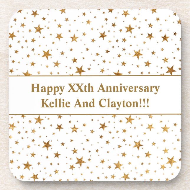 Maßgeschneiderte White/Gold Stars mit Jubiläum der Getränkeuntersetzer (Vorderseite)