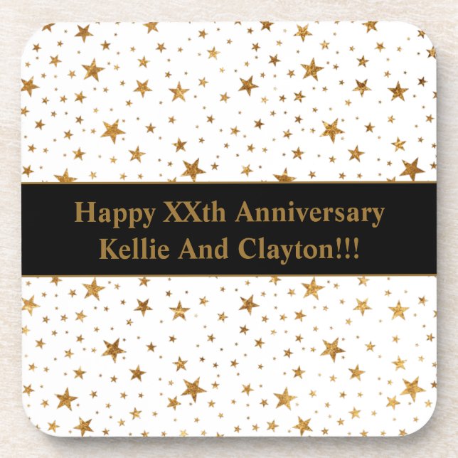 Maßgeschneiderte White/Gold Stars mit Jubiläum der Getränkeuntersetzer (Vorderseite)