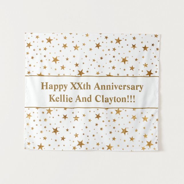 Maßgeschneiderte White/Gold Stars mit Jubiläum der Wandteppich (Vorderseite (Horizontal))