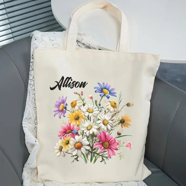 Maßgeschneiderte Wildblume Tasche für Sie, Mama &  (custom name tote, bridesmaid gift, bridal shower gift, bridesmaid proposal tote, baby shower gift)