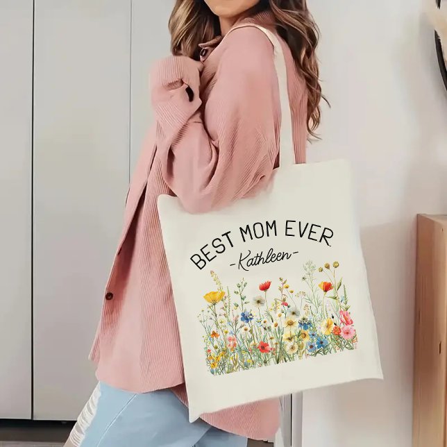Maßgeschneiderte Wildblumen Totbeutel, beste Mama  Tragetasche (Mother’s Day gift bag, birthday present for mom, Christmas gift for her, baby shower tote, )