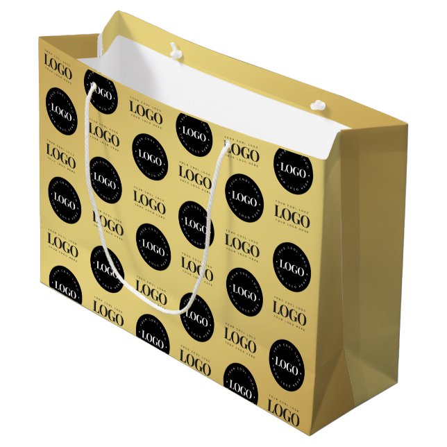 Maßgeschneiderte Zwei-Logo-Schritt-Wiederholung de Große Geschenktüte (Vorderseite Schrägansicht)