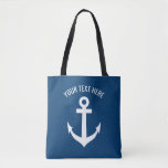 Maßgeschneiderter Anker für die blaue und weiße Ma<br><div class="desc">Nautical Marine blau und weiß Boat Anker Custom Tote Tasche für maritimen themed Hochzeitsfeier, Brautparty, Schulbücher, Arbeit, Laptop, Einkaufen, Gastgeschenke, Geburtstag, Segeln, Boot, Strand, Lehrer, Segler Ehefrau, Geschenke und mehr. Das Schiff Anker Icon mit moderner Typografie für Namen, lustiges Zitat, Slogan, Sprichwort etc. Niedliche Accessoires für Damen und Herren. Ändern...</div>